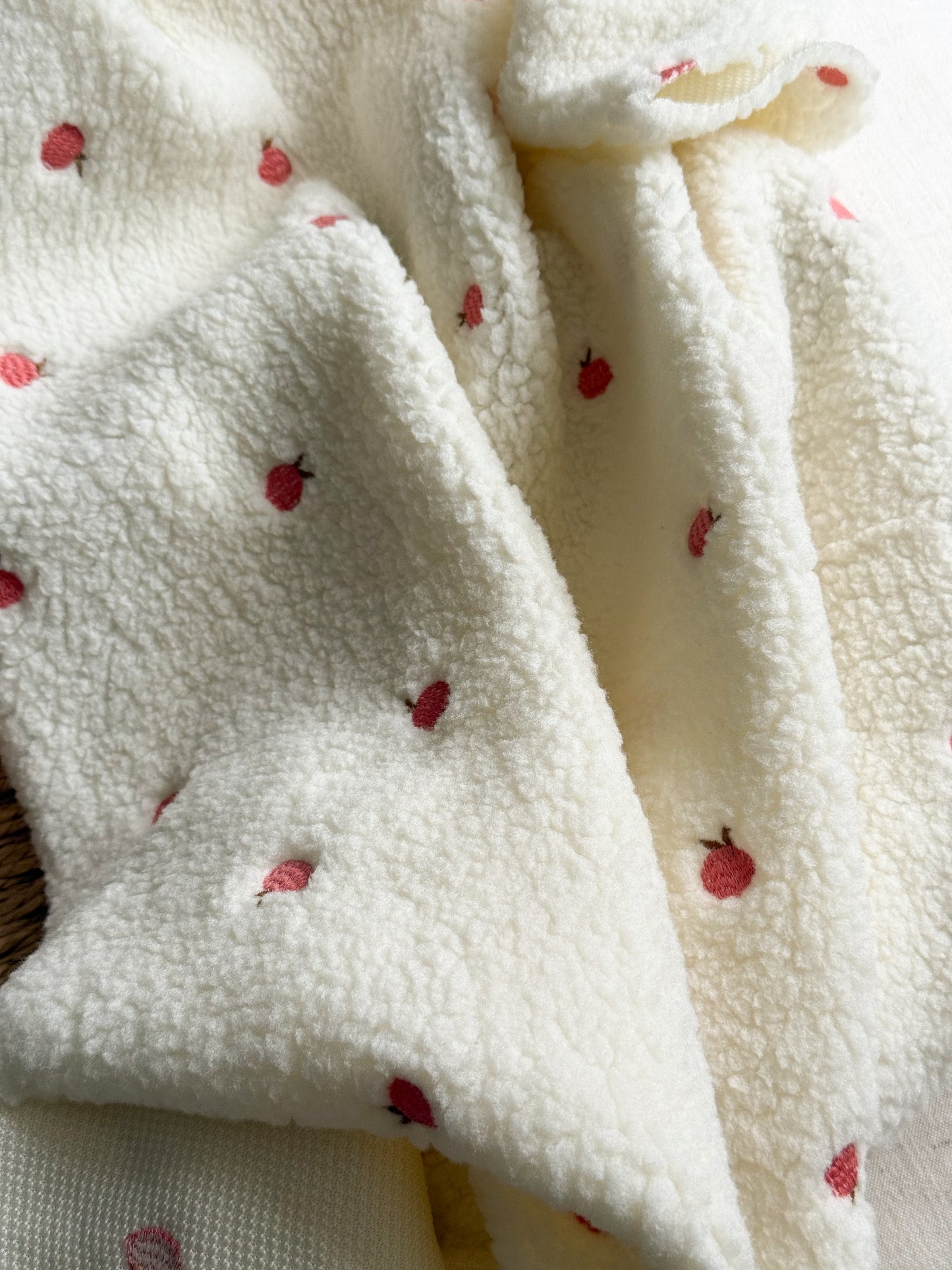 Soft Teddy Fabric - Embroidered Peaches