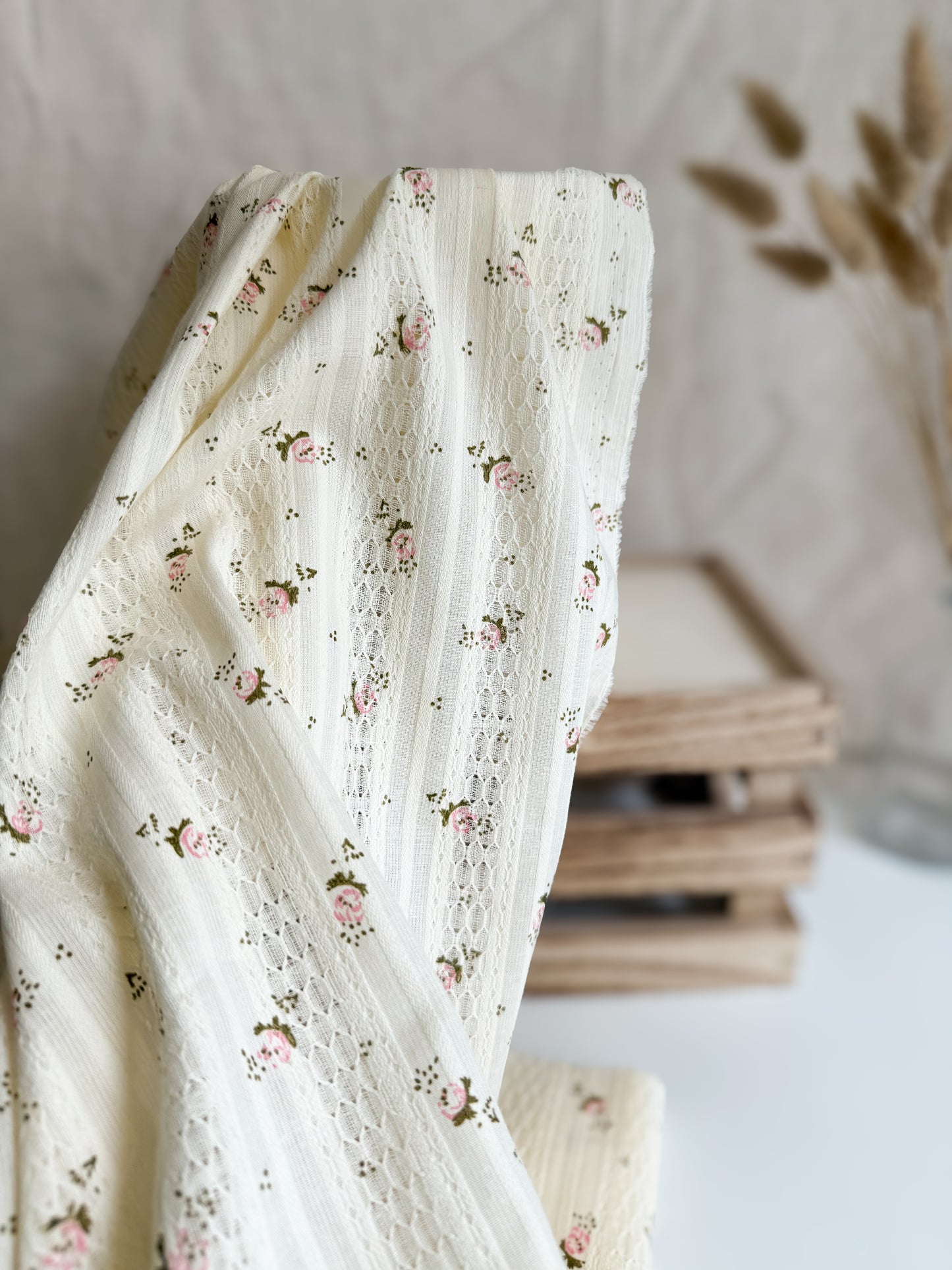 Embroidered Jacquard Cotton Fabric - Rosebud