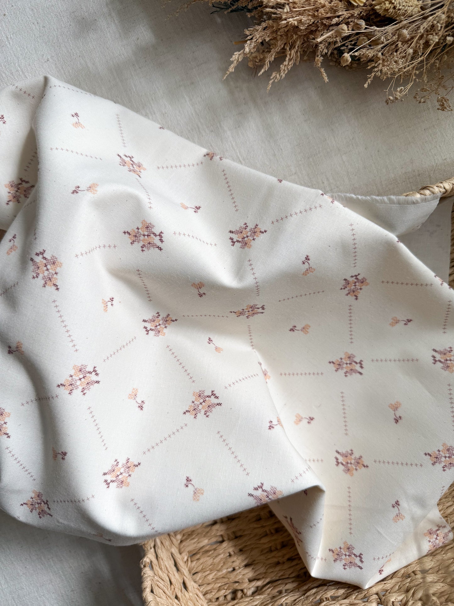 Organic Printed Cotton Poplin Fabric - Cross Stitch