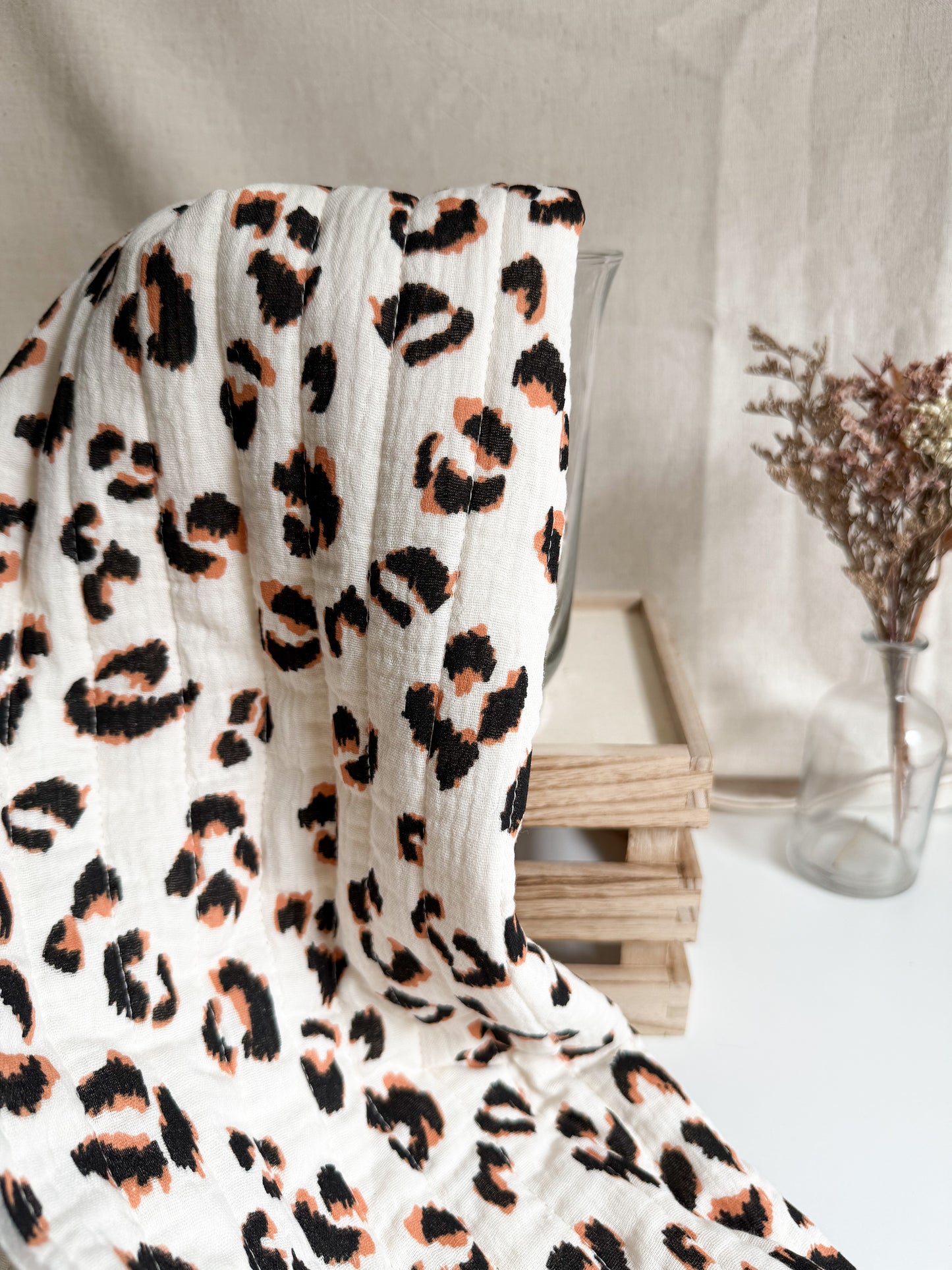 Quilted Double Gauze Fabric - Leopard Print / Ecru