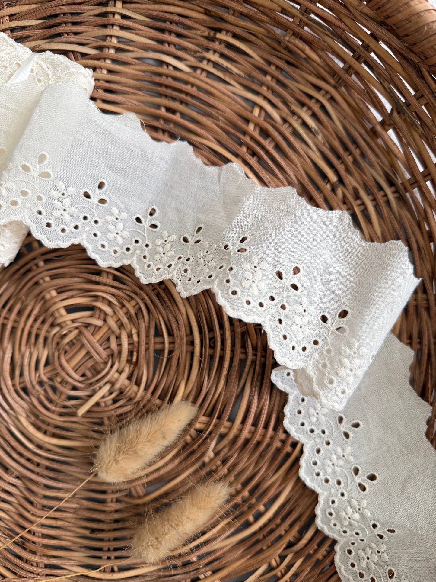 Cotton Broderie Anglaise Trim - Off White - 60mm wide