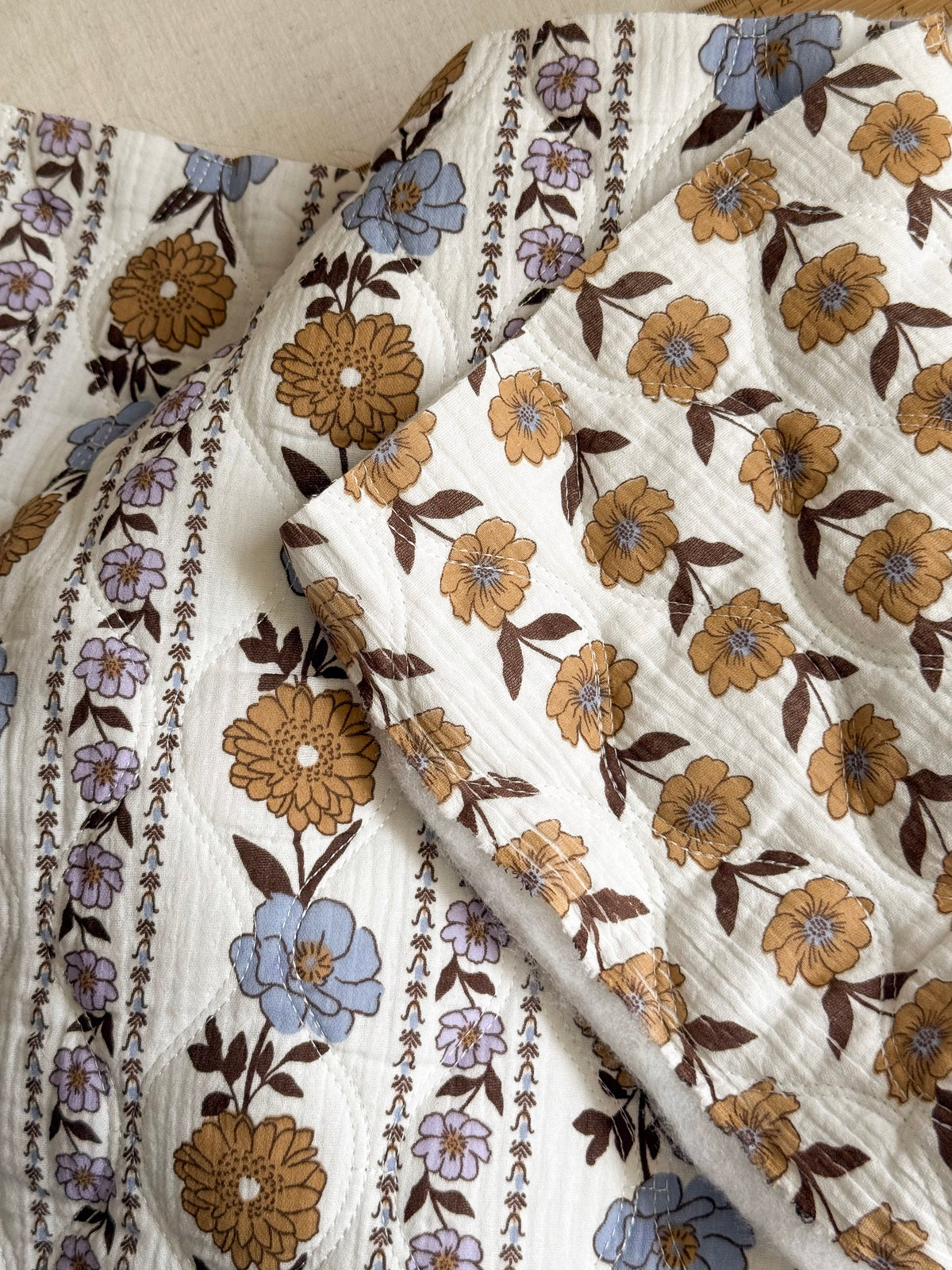 Quilted Reversible Double Gauze Fabric - Floral Stripe