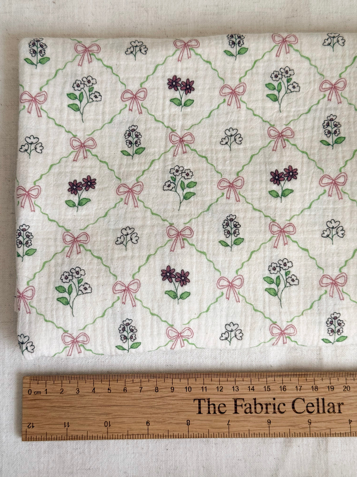 Organic Cotton Double Gauze Fabric - Bows & Flowers