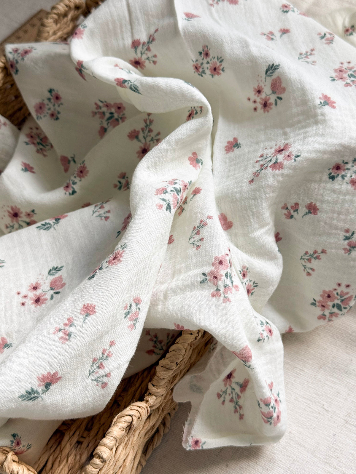 Organic Cotton Double Gauze Fabric - Peach Floral