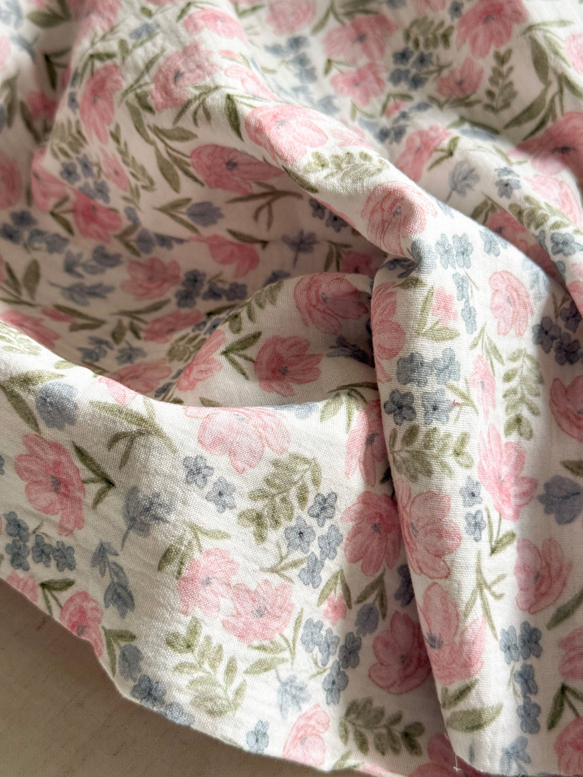 Organic Cotton Double Gauze Fabric - Pink Posy