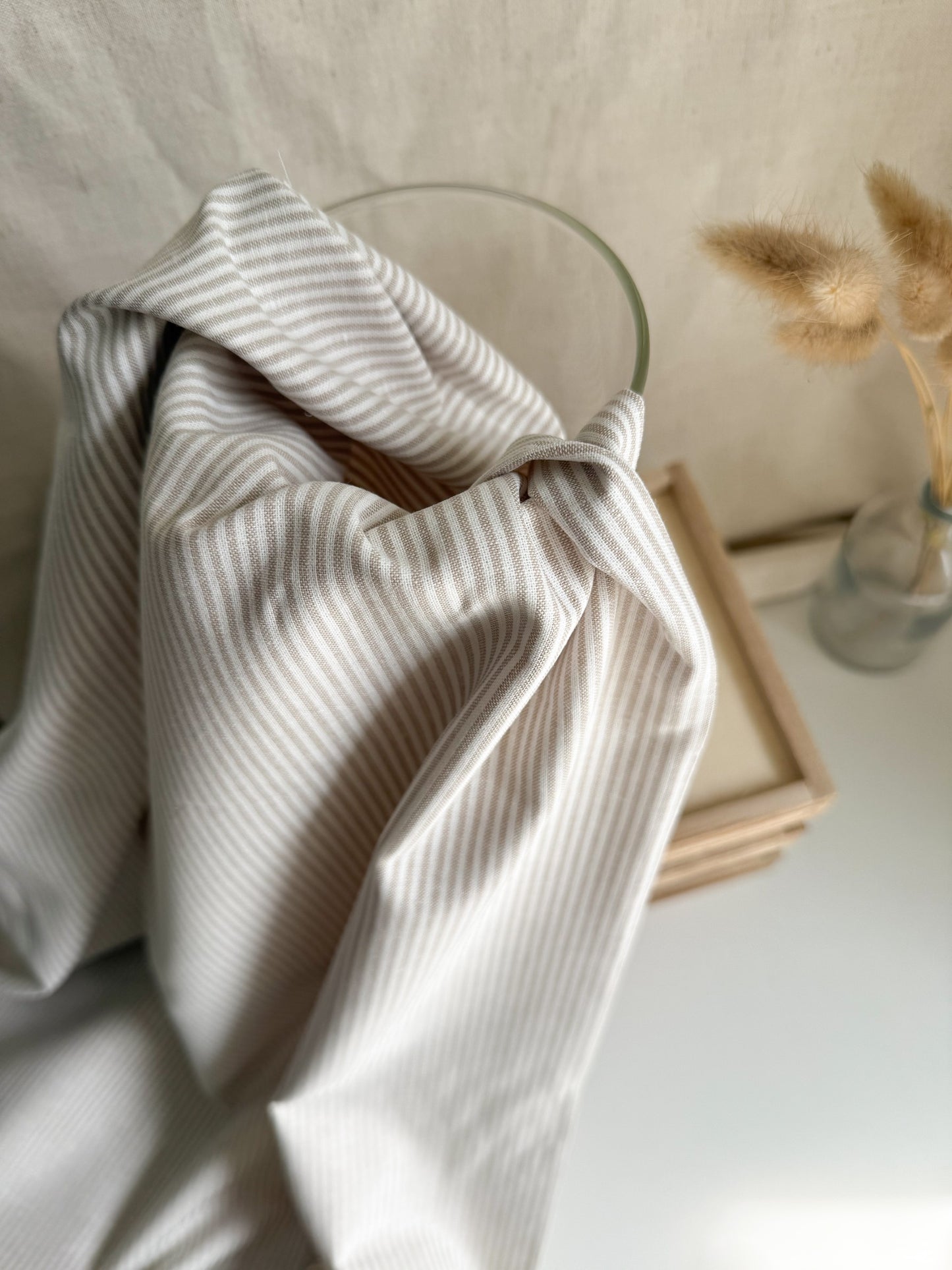 Fine Linen Cotton Fabric - Beige Stripe