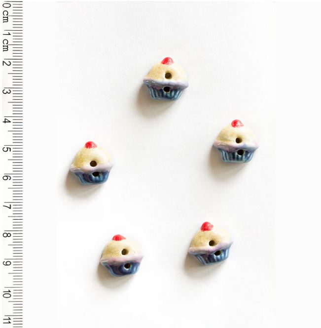 Handmade Cupcake Sewing Buttons - 15mm - Pack of 5