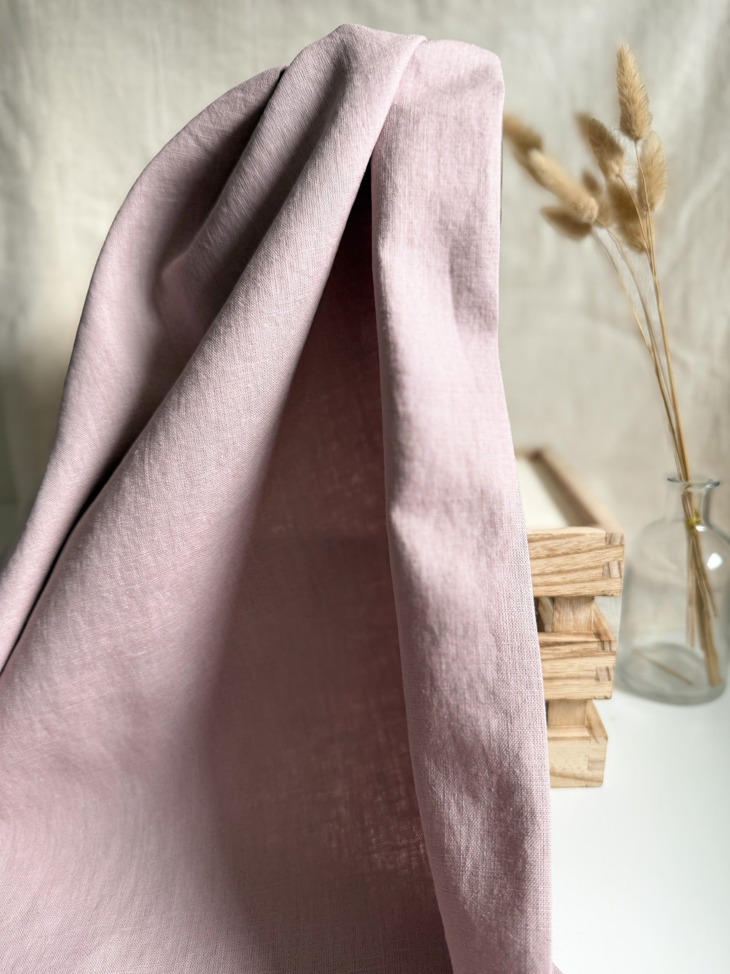 Washed linen fabric in a vintage pink shade