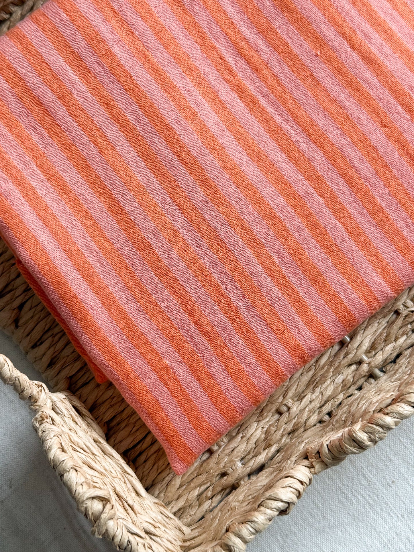 Double Gauze Fabric - Double Sided Stripe Orange & Peach