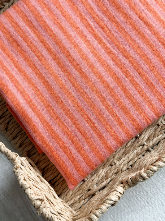 Double Gauze Fabric - Double Sided Stripe Orange & Peach