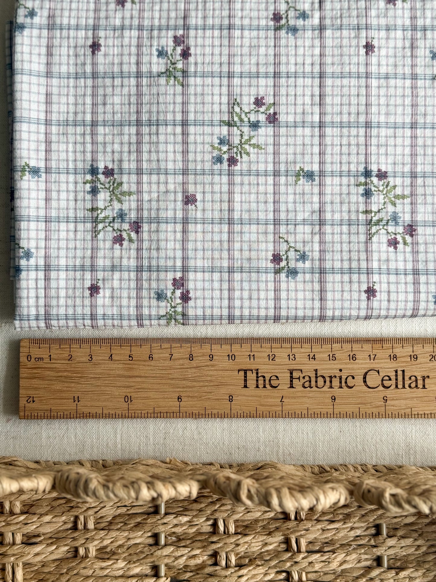 Textured Cotton Crinkle Fabric - Floral Plaid Violet