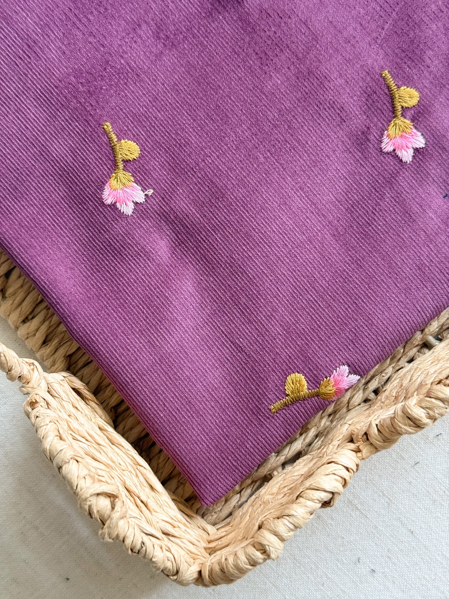 Cotton Embroidered Baby Cord Fabric - Plum
