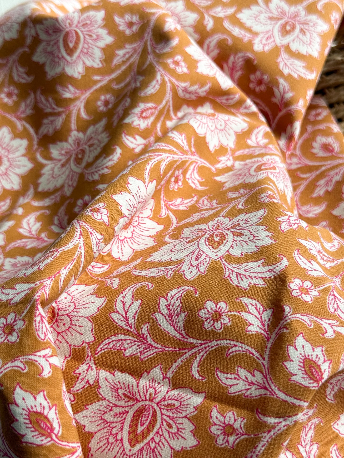 Cotton Poplin Fabric  - Camel & Rose Floral Print