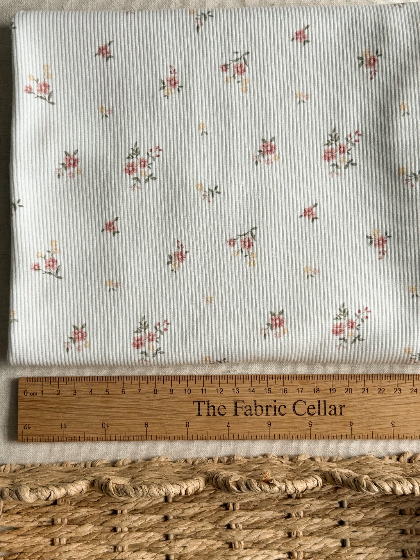 Ribbed Cotton Jersey Fabric - Rose + Yellow Floral - 40cm Remnant