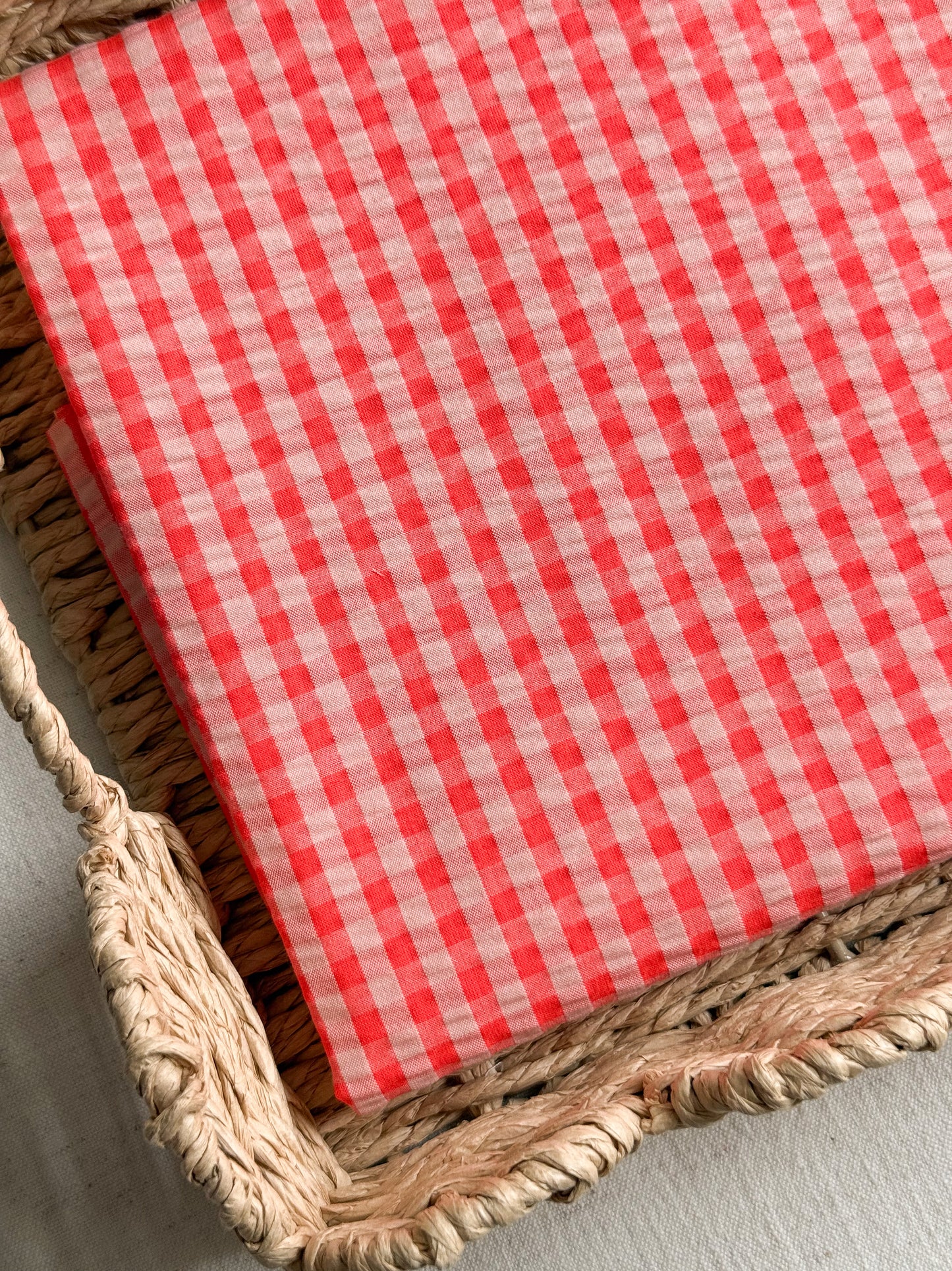 Cotton Seersucker Fabric - Gingham - Neon Summer Pink