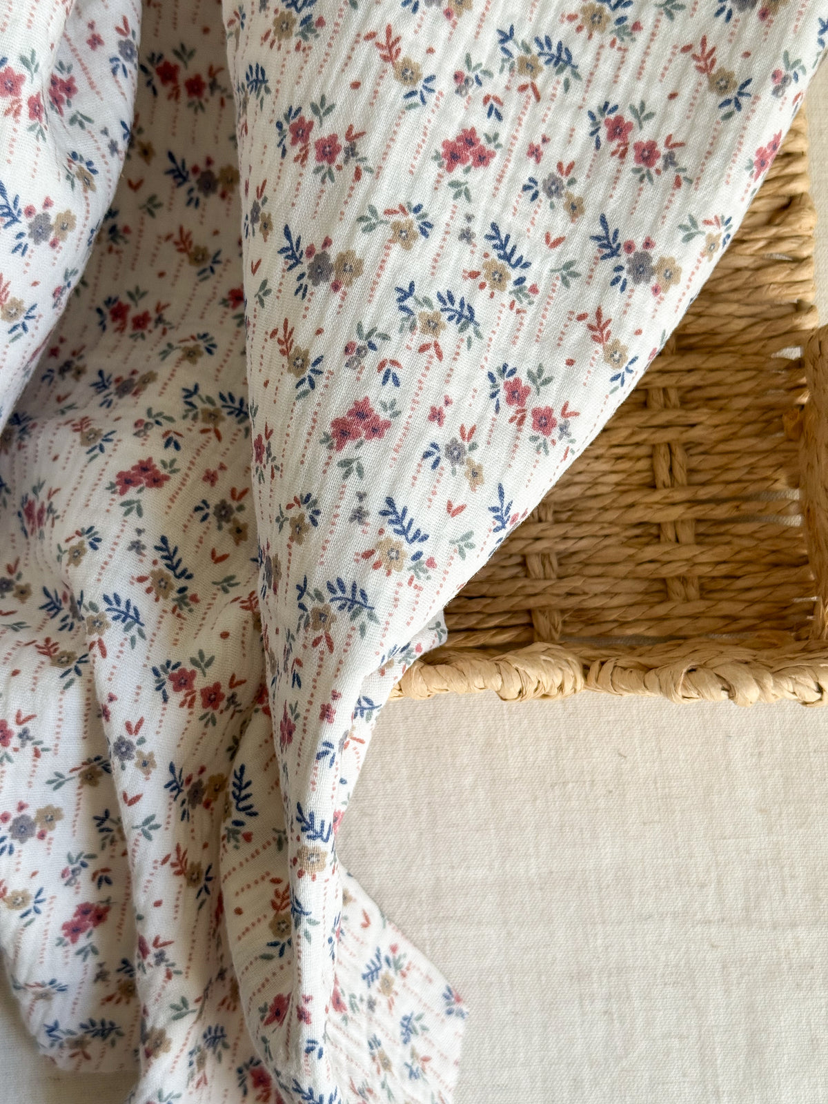 Double Gauze Fabric - Floral Stripe Dots