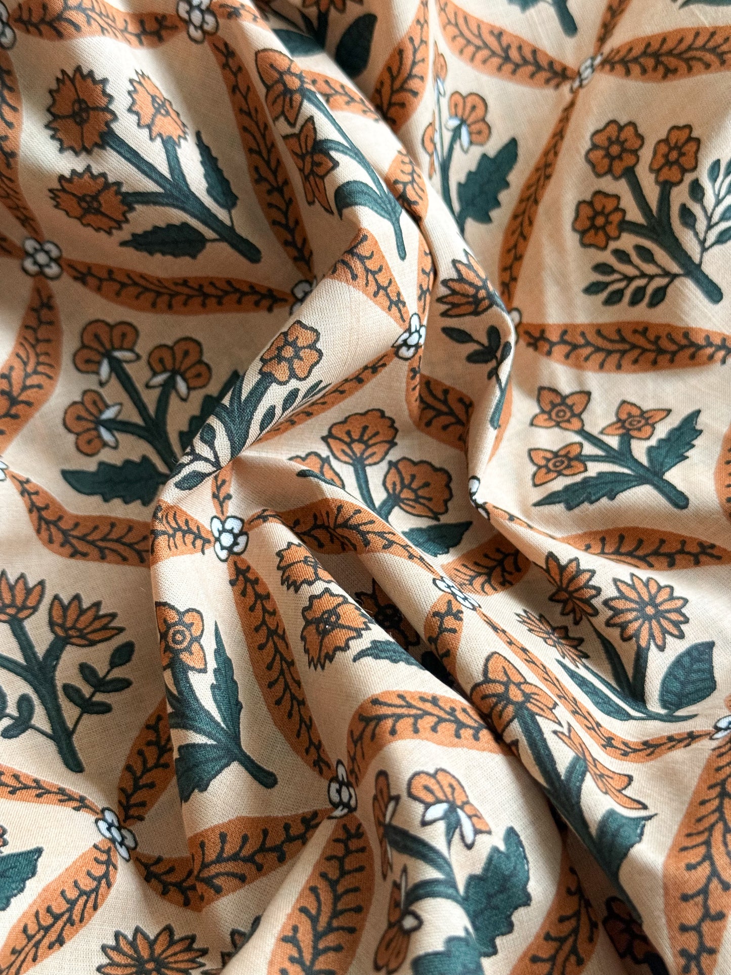 Handcrafted Cotton Block Print Fabric - Toffee
