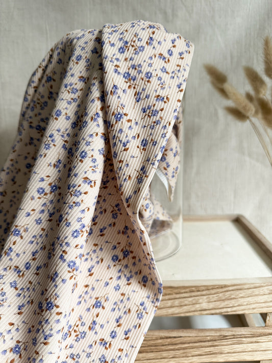 Fine Ribbed Cotton Jersey - Mini Blue Flowers