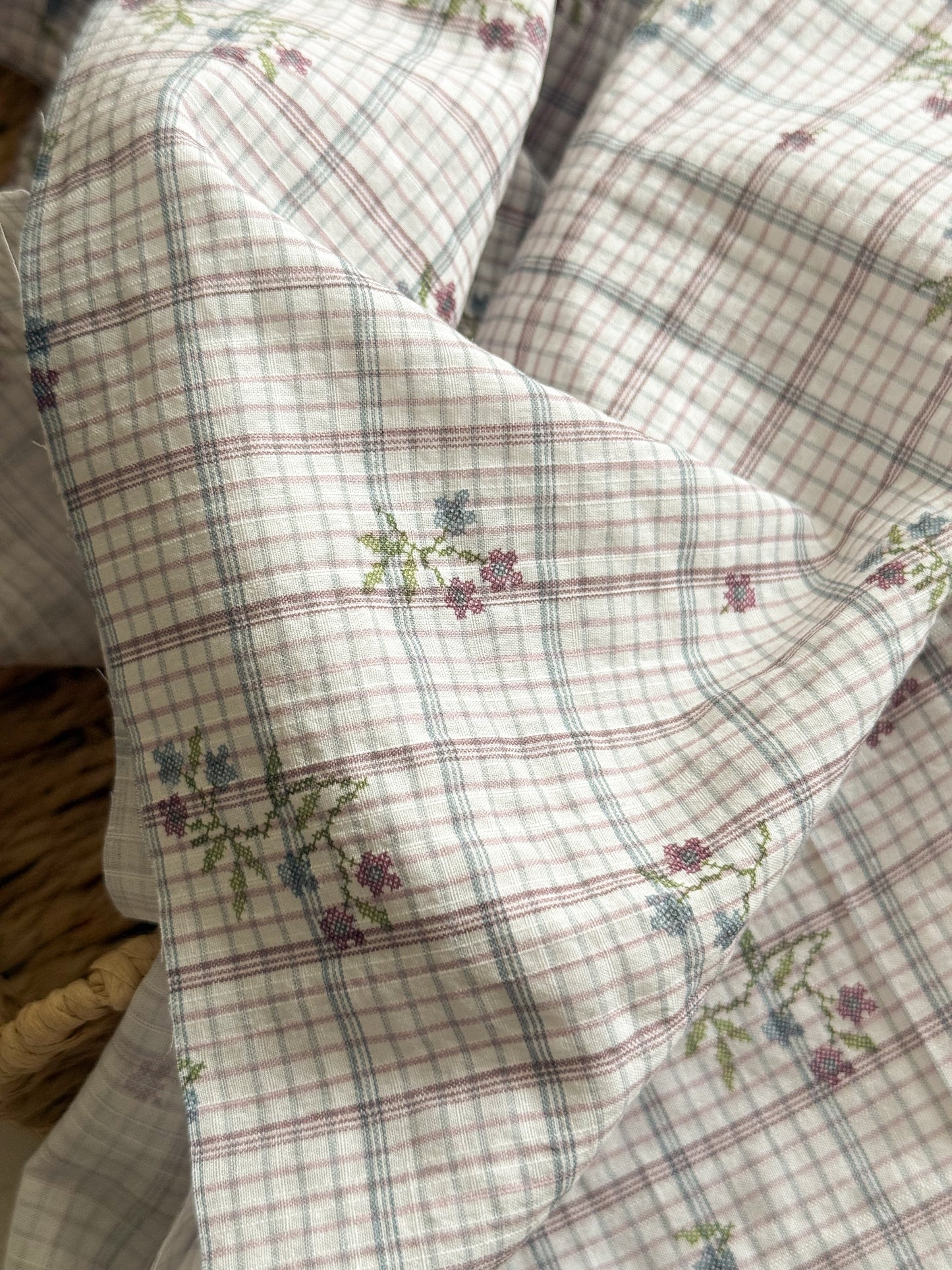 Textured Cotton Crinkle Fabric - Floral Plaid Violet