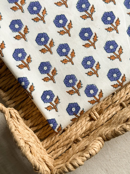 Indian Cotton Block Print Fabric - Flowering in Violet
