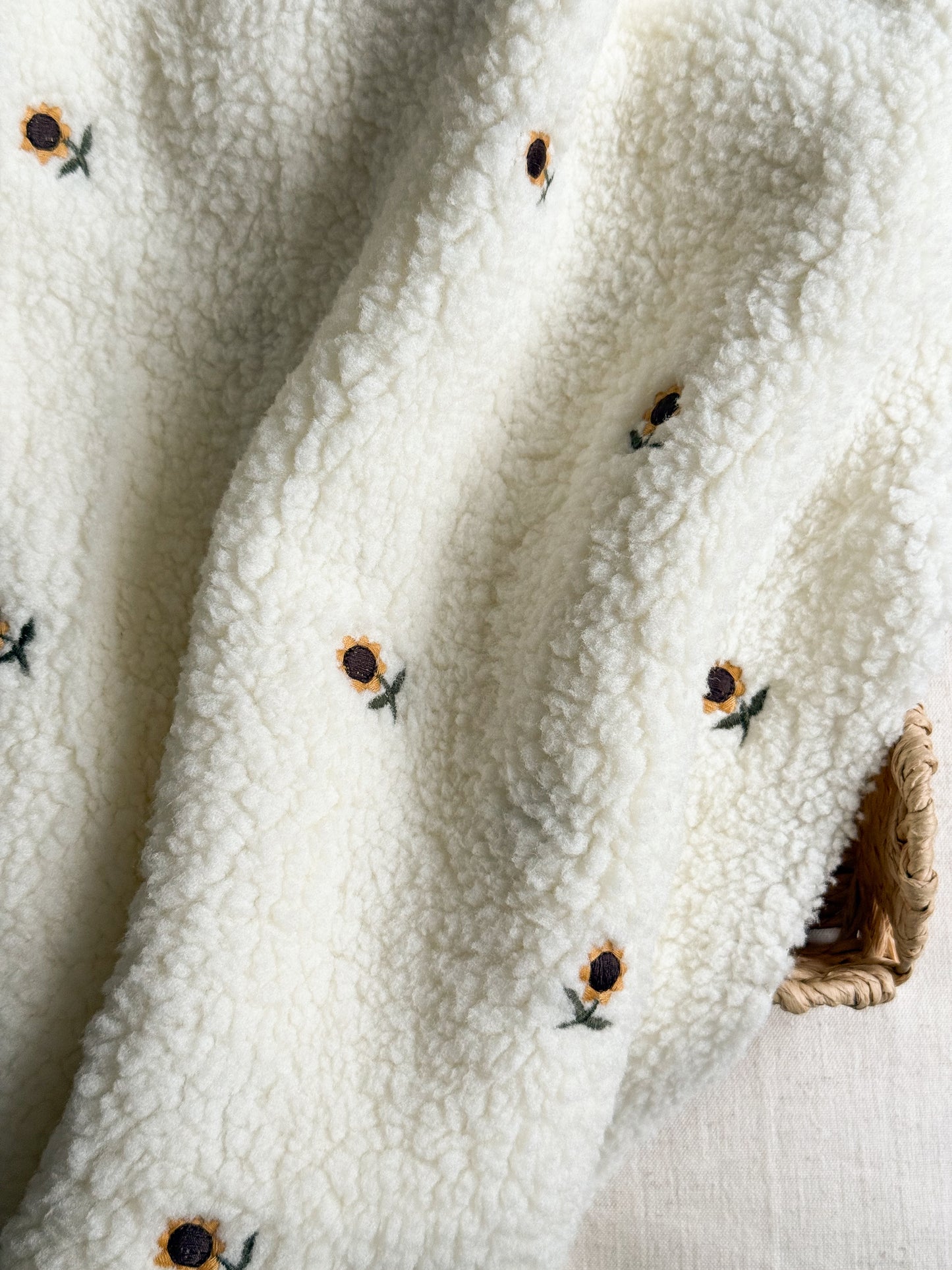 Soft Teddy Fabric - Embroidered Sunflowers