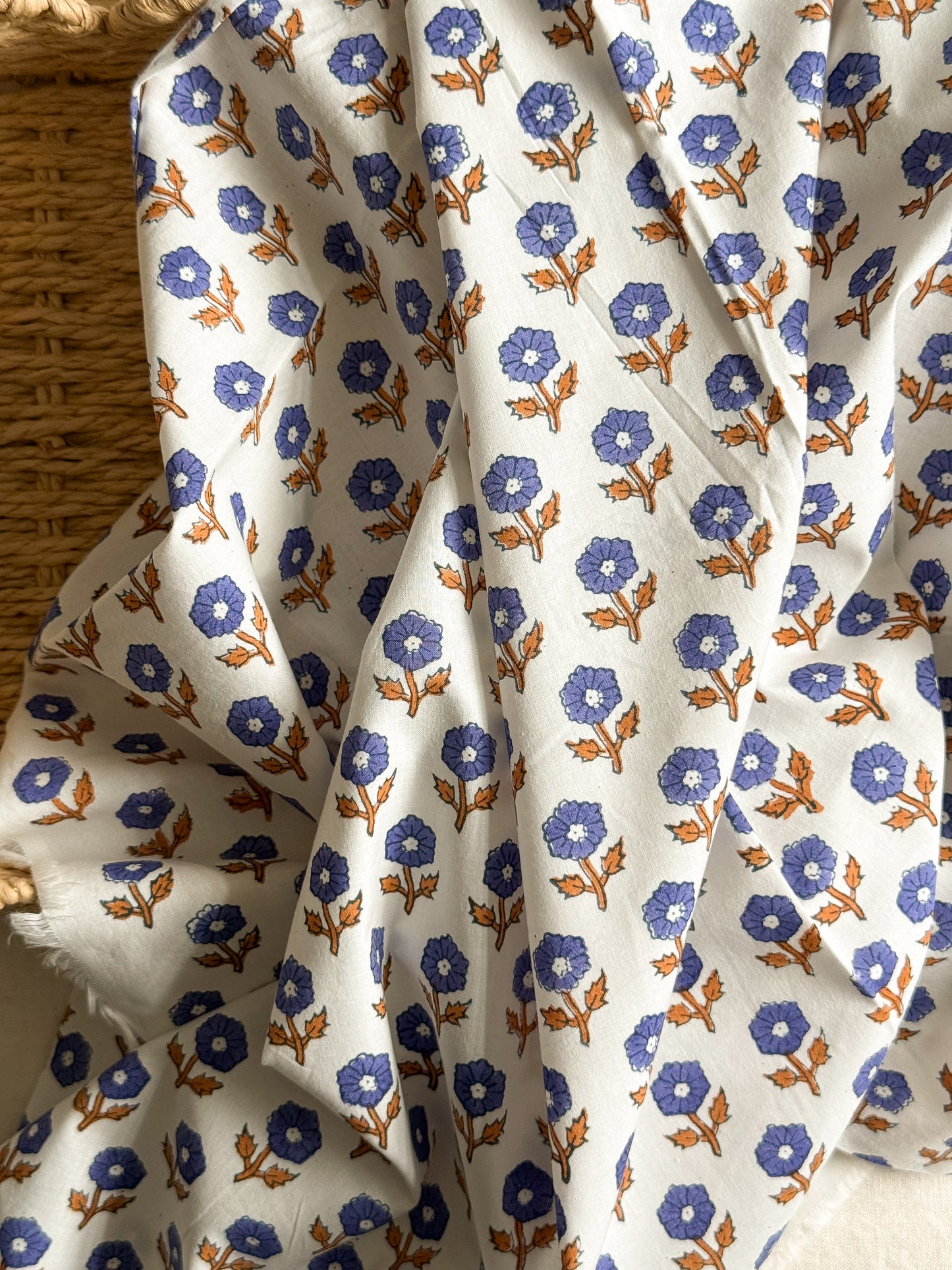 Indian Cotton Block Print Fabric - Flowering in Violet