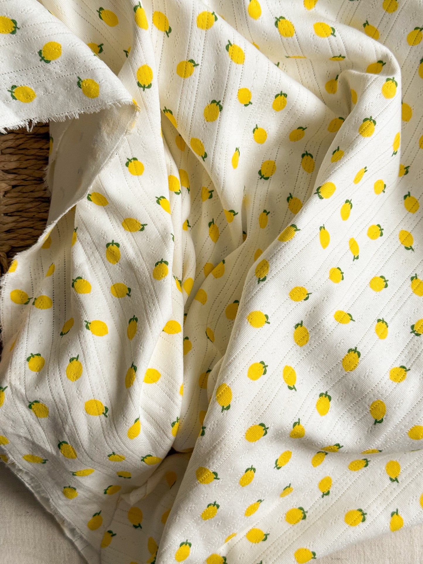 Printed Cotton Jersey Pointelle Fabric - Lemons