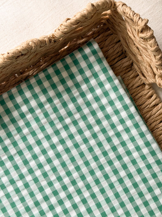 Cotton Seersucker Fabric - Gingham - Grass Green