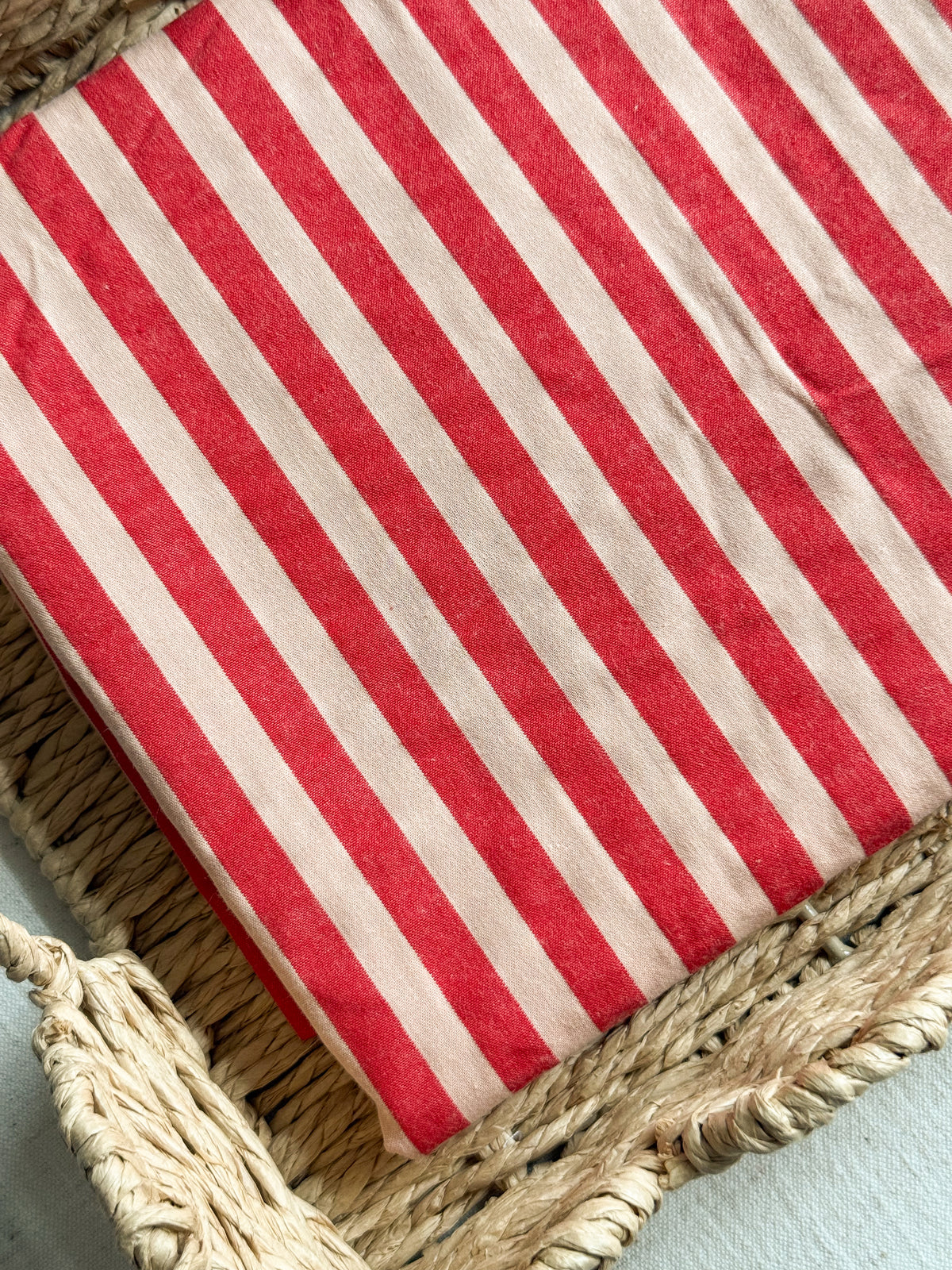 Cotton Seersucker Stripe Fabric - Strawberries & Cream - 40cm Remnant