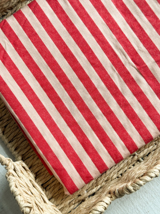 Cotton Seersucker Stripe Fabric - Strawberries & Cream