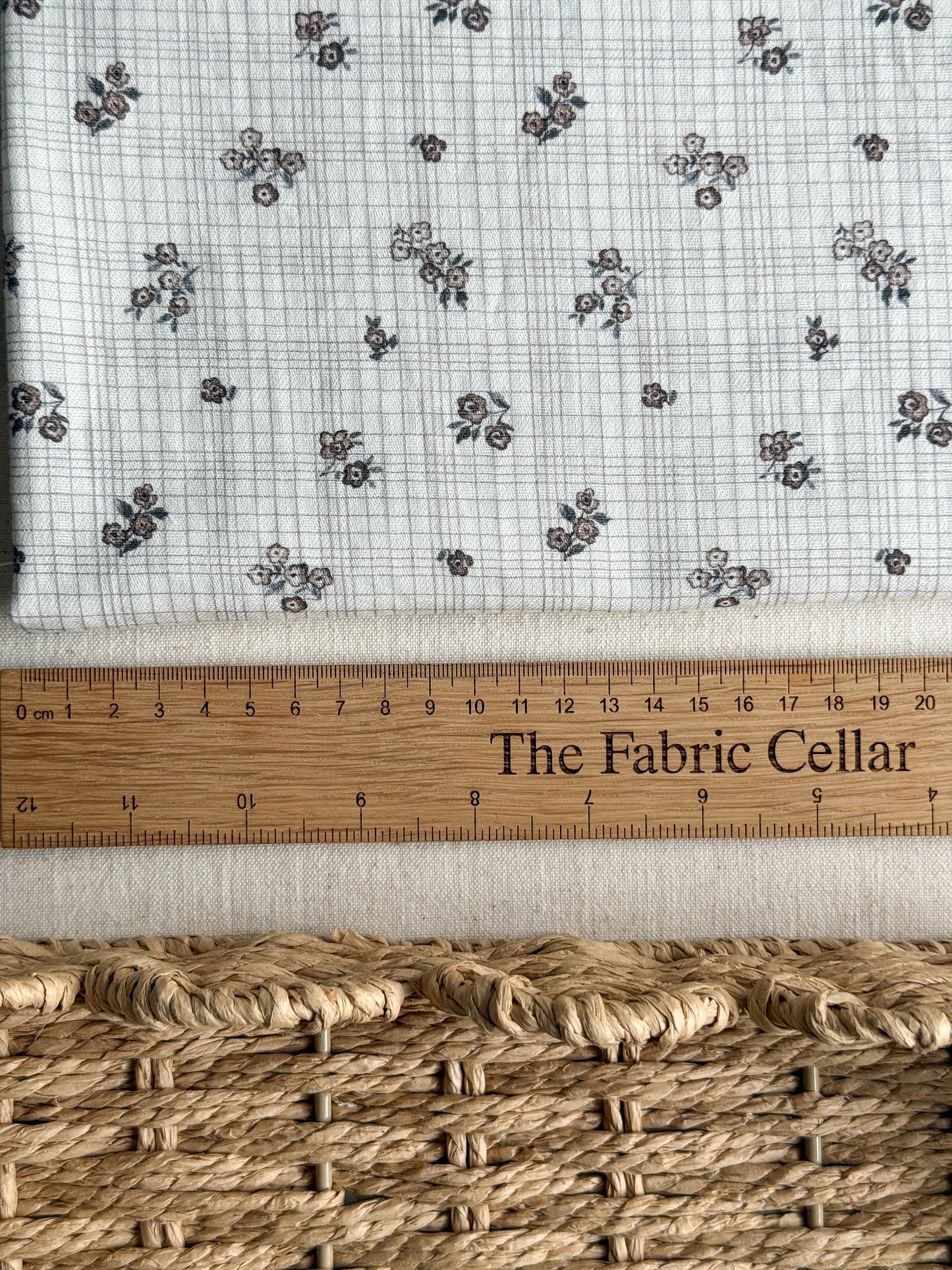 Organic Seersucker / Soft Cotton Fabric - Beige Floral Checks