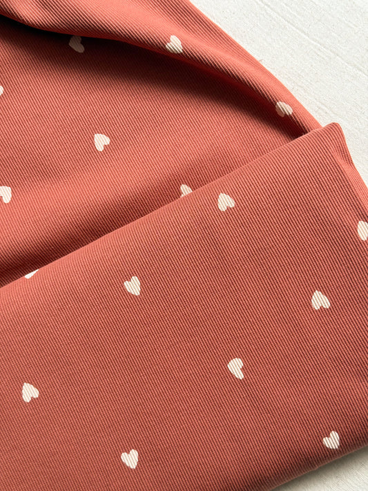Fine Ribbed Cotton Jersey Fabric - Hearts