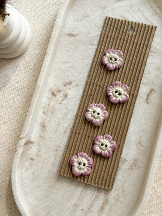 White Flower with Pink Petal Edges Sewing Buttons - 20mm - Pack of 5