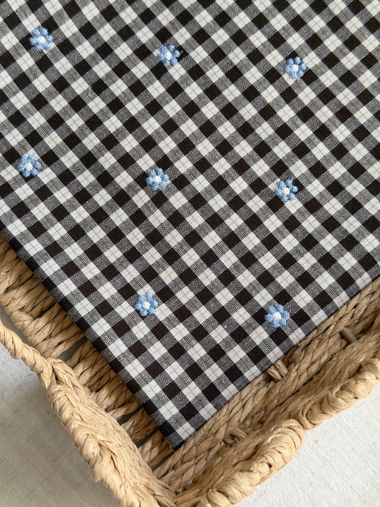 Cotton Viscose Blend Embroidered Gingham Fabric - Cocoa