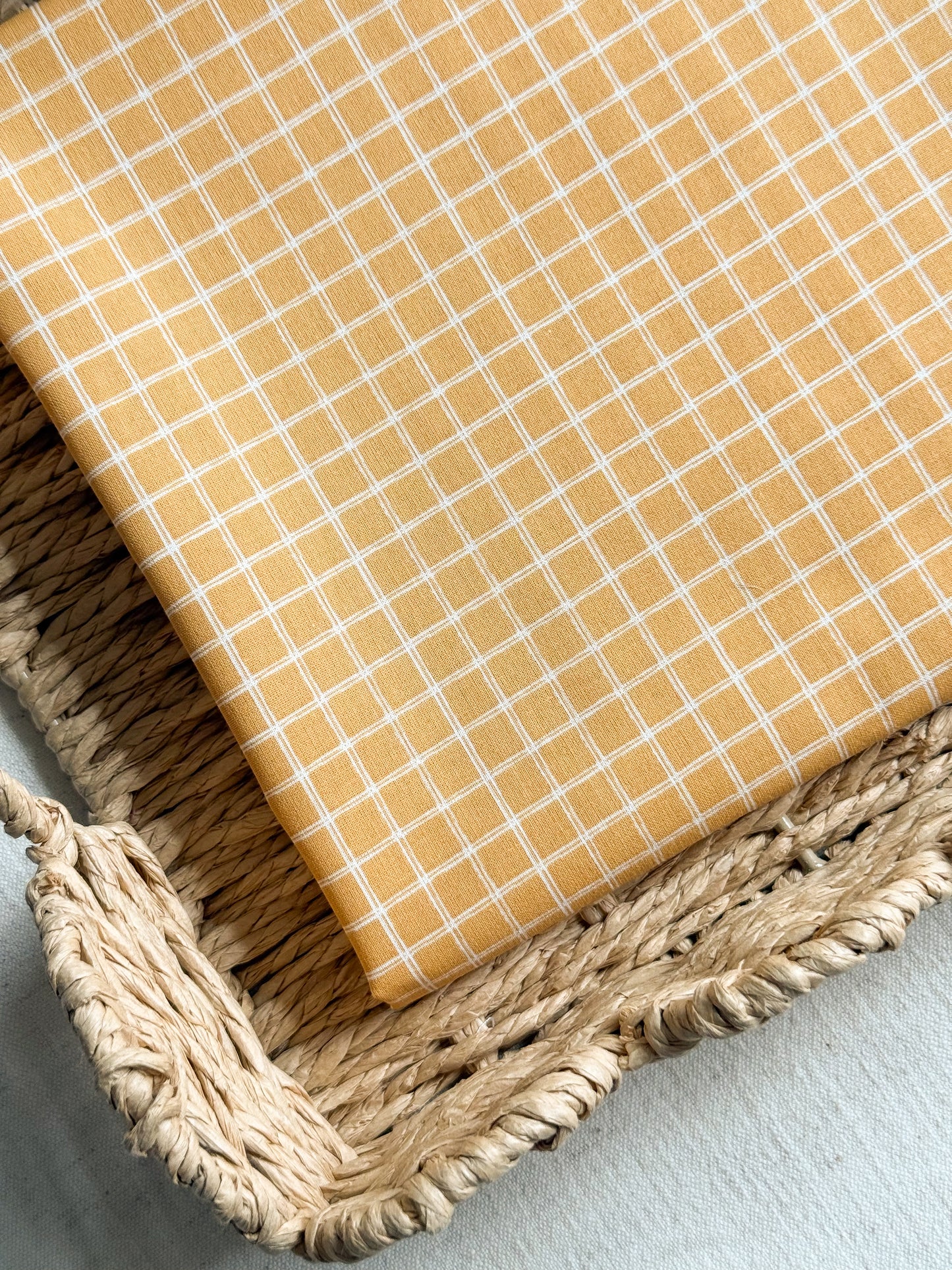 Cotton Poplin Fabric  - Natural Checks - 85cm Remnant