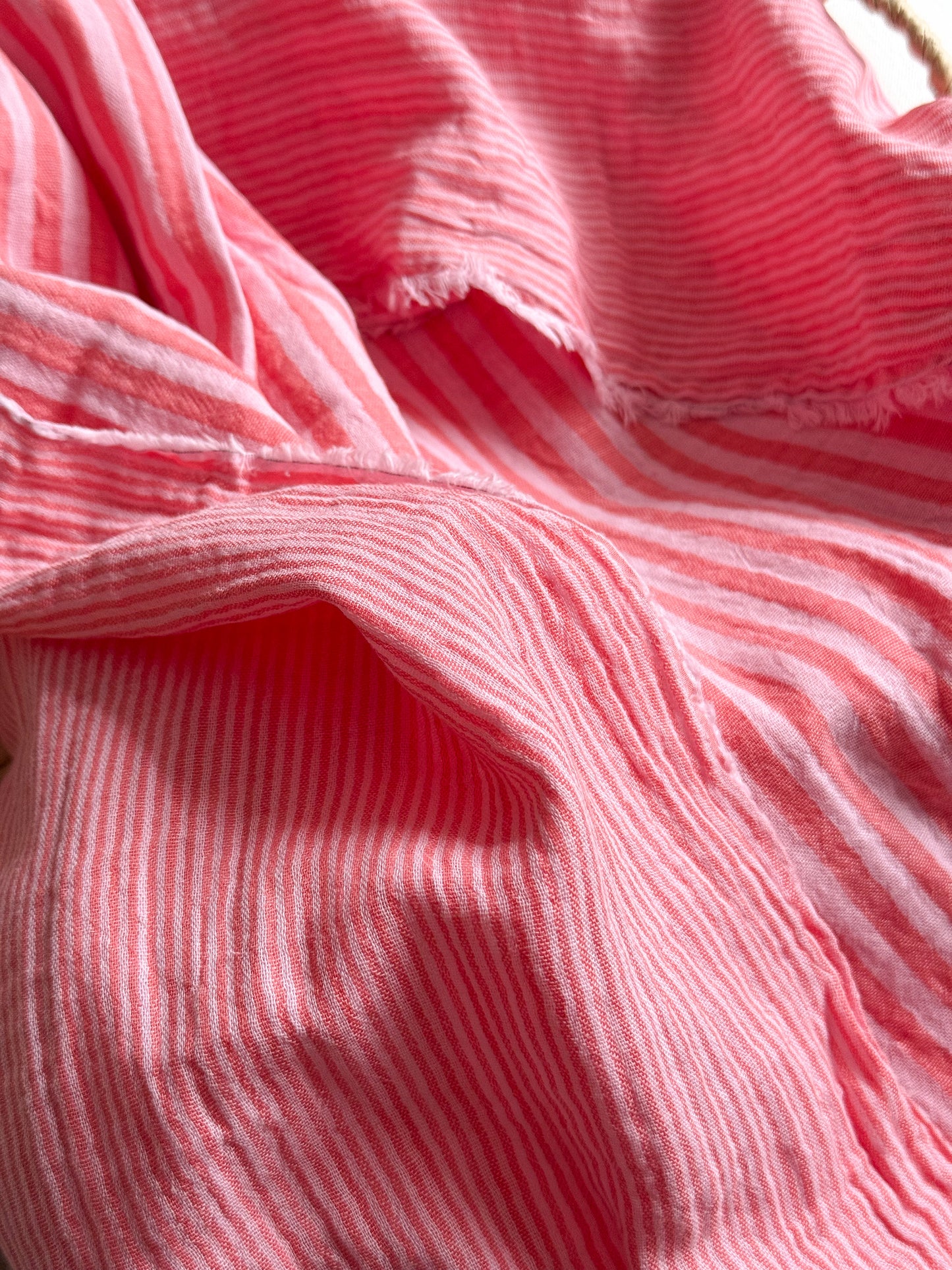 Double Gauze Fabric - Double Sided Stripe - Rose
