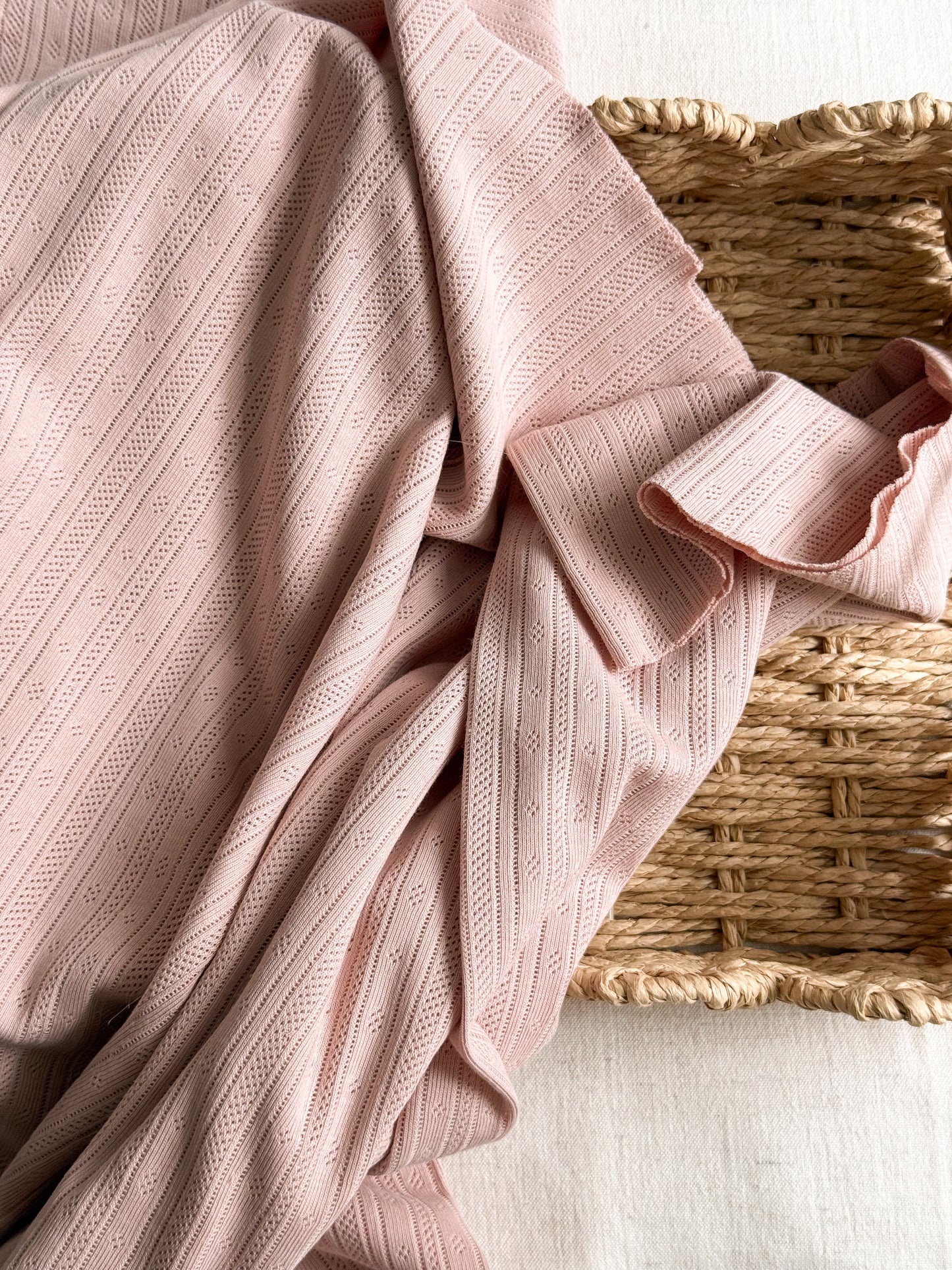 Cotton Jersey Stripe Pointelle Fabric - Nude Pink