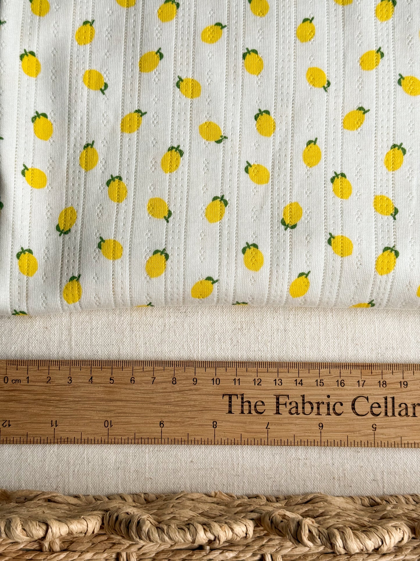 Printed Cotton Jersey Pointelle Fabric - Lemons