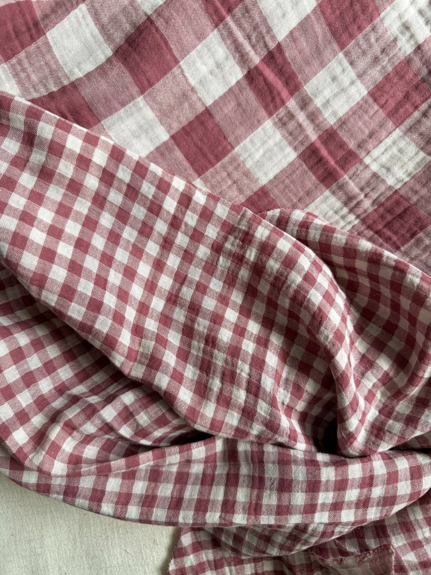 Gingham Double Gauze Fabric - Double Sided Checks - Red Grape