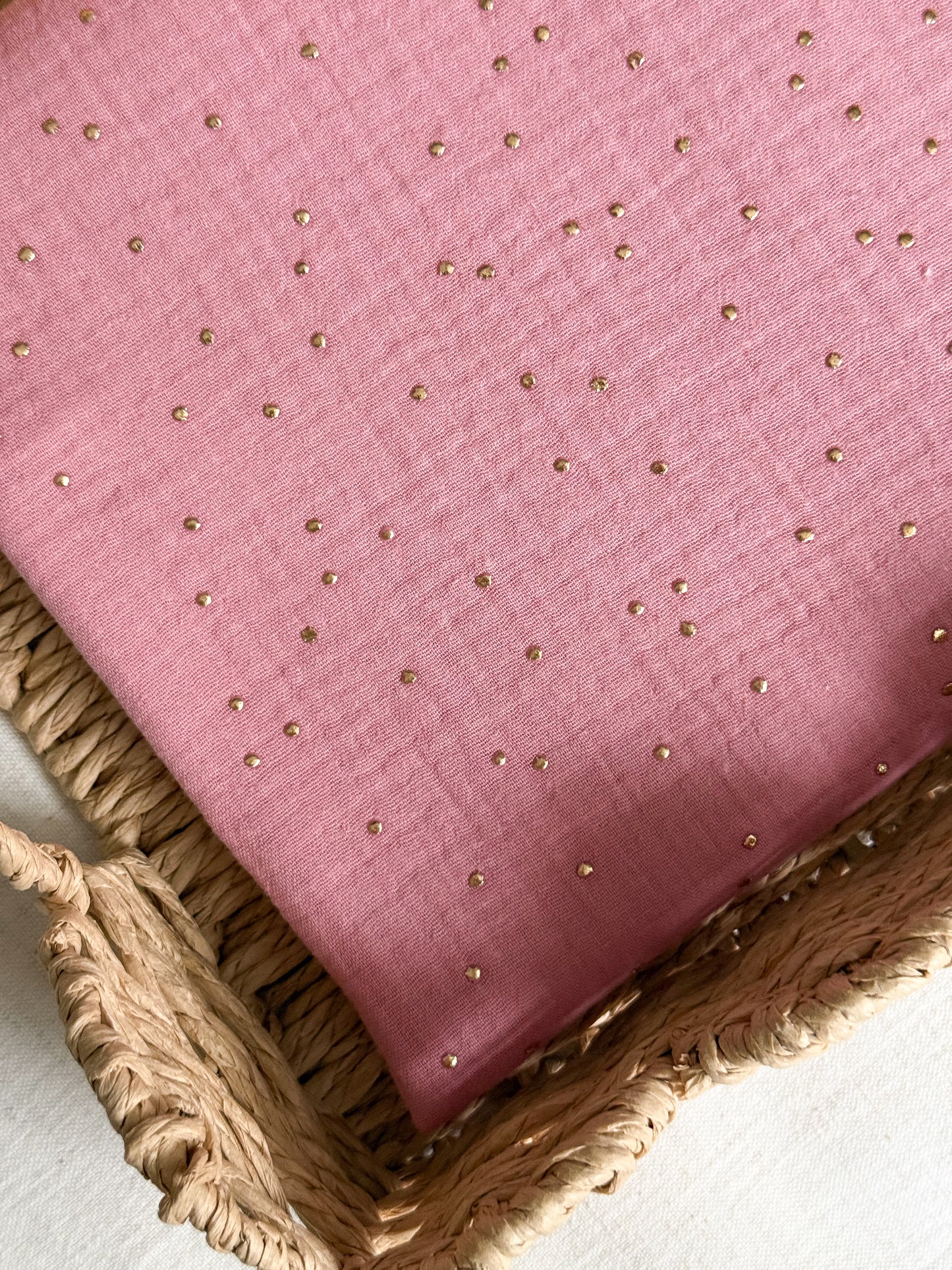 Double Gauze Fabric - Gold Dots Pink