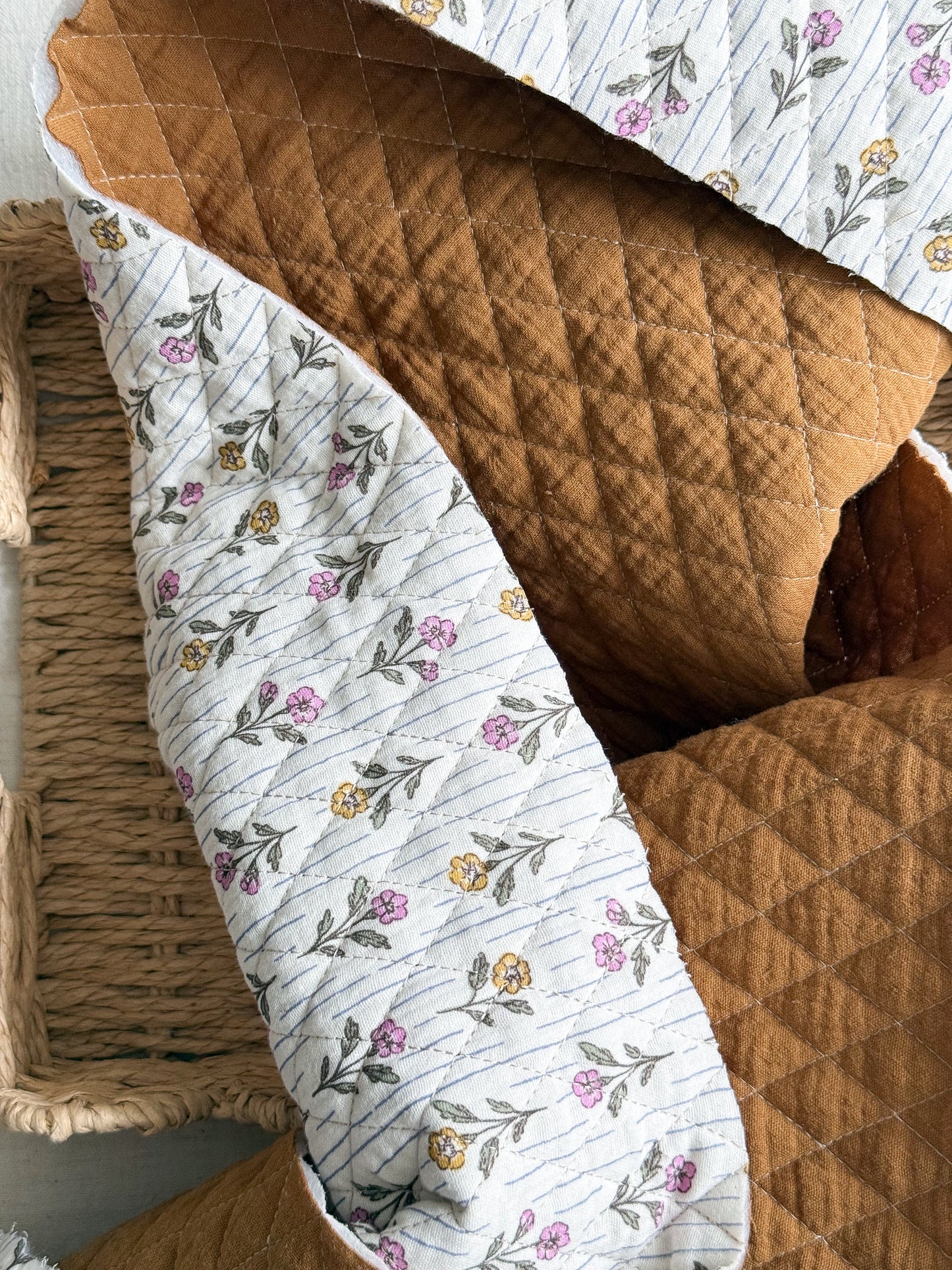 Reversible Quilted Double Gauze Fabric - Floral Stripes