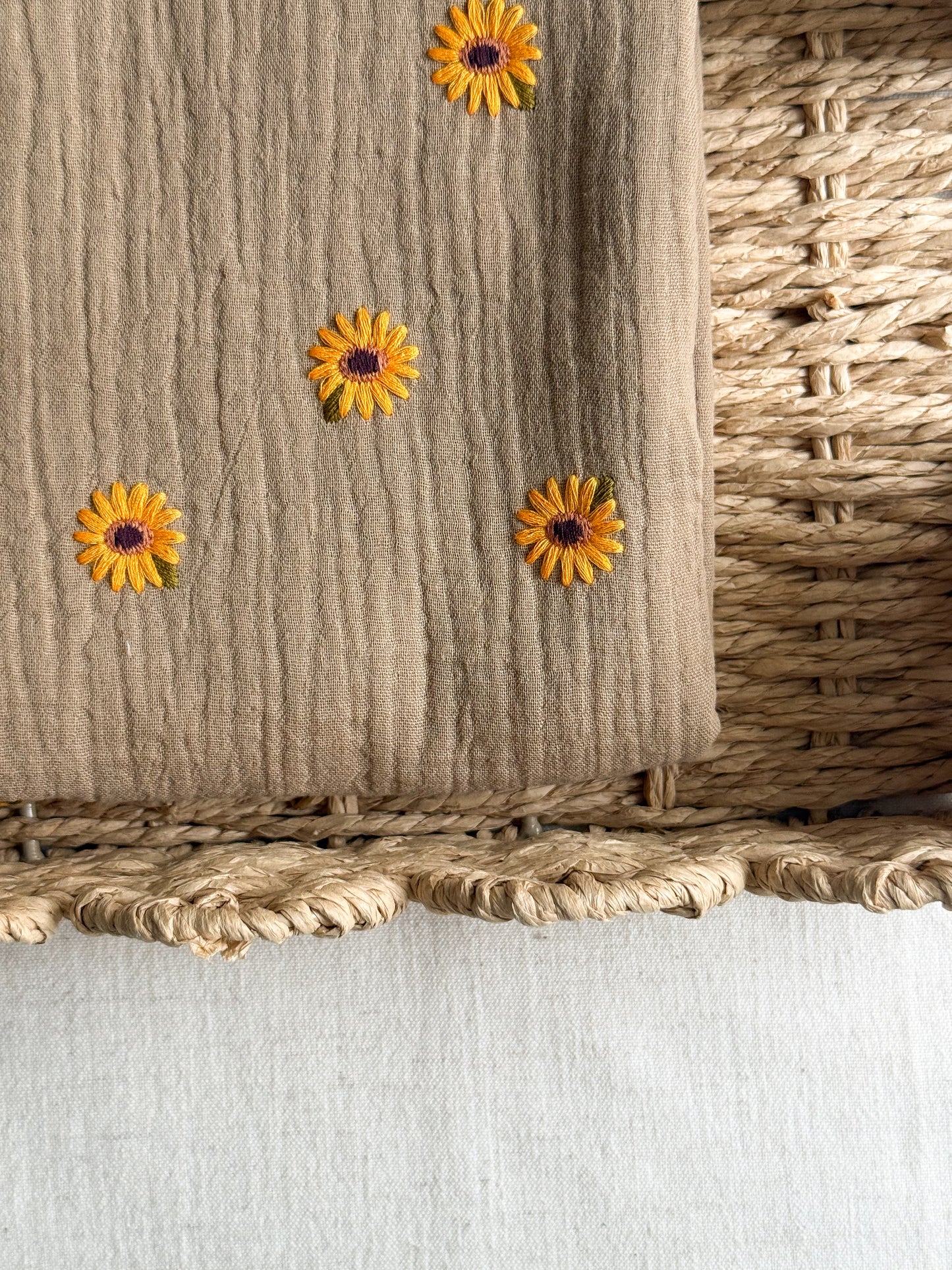 Embroidered Double Gauze Fabric - Sunflowers