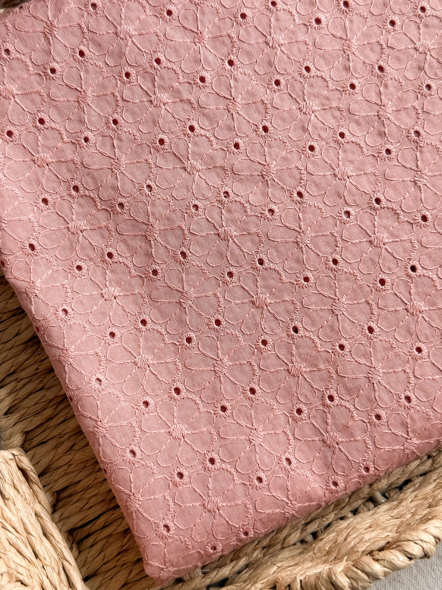 Embroidered Cotton Broderie Anglaise Fabric - Peach - 80cm Remnant
