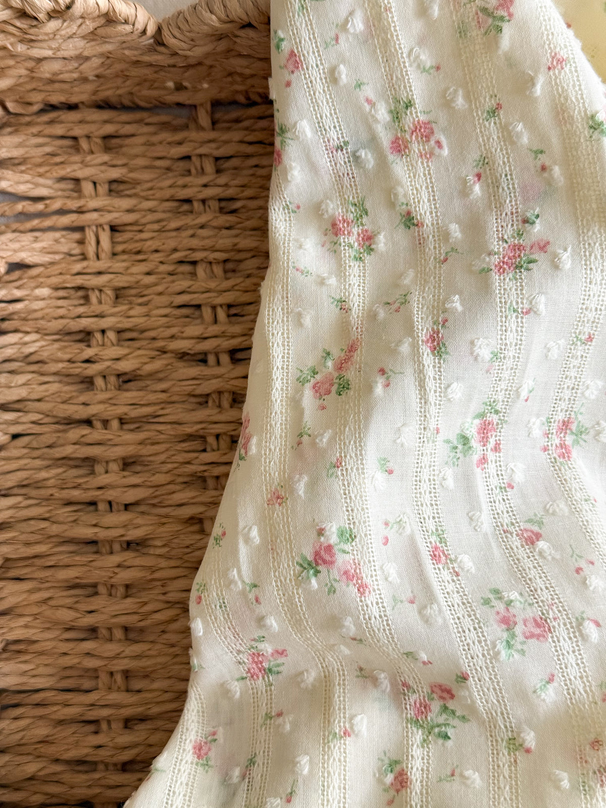 Embroidered Jacquard Cotton Swiss Dot Dobby Fabric - Rose Garden
