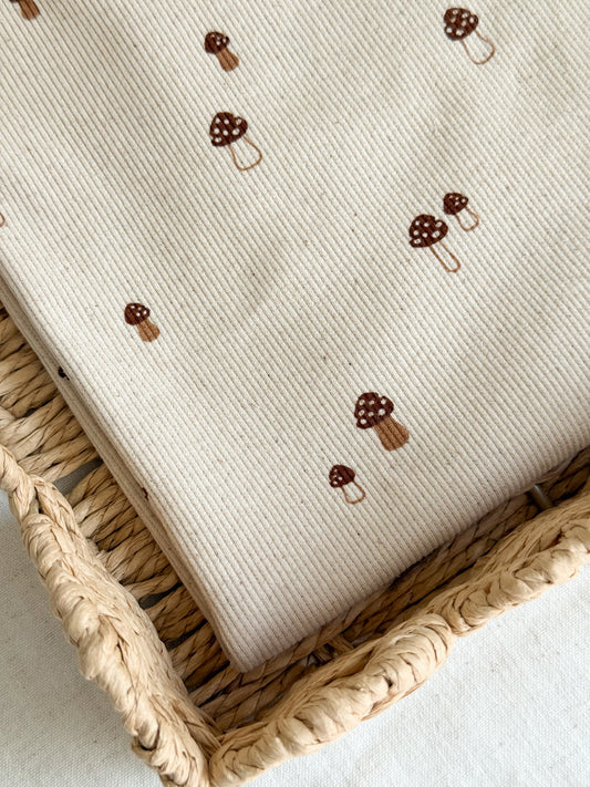 Ribbed Cotton Jersey Fabric - Mushrooms