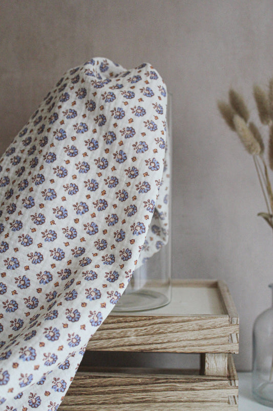 Organic Double Gauze Fabric - Blue Organic Indian Block Style Print