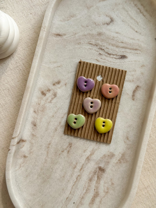 Pastel Heart Sewing Buttons - 17mm - Pack of 5