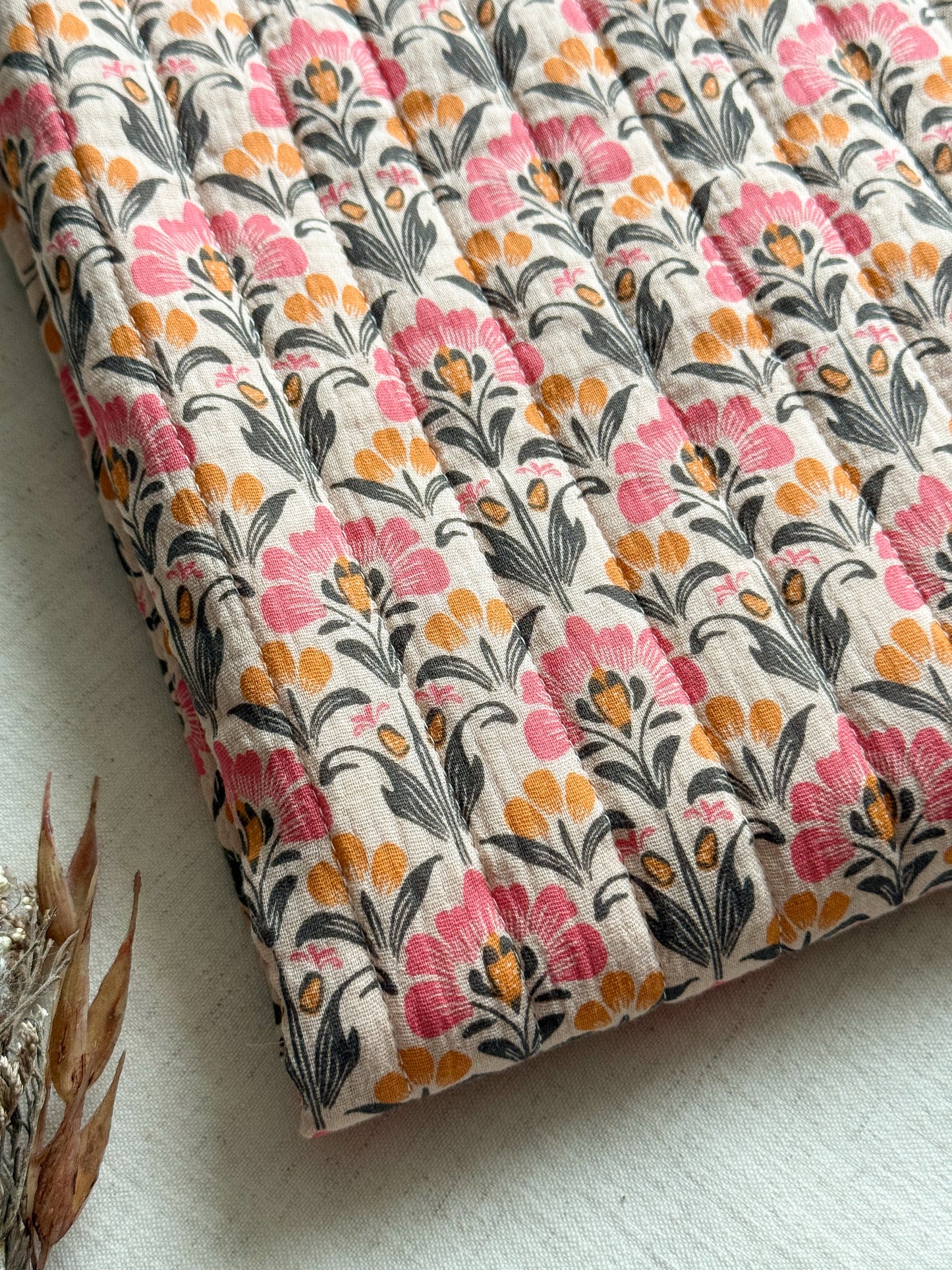 Reversible Quilted Double Gauze Fabric - Stripe / Block Print