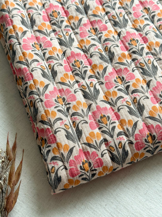 Reversible Quilted Double Gauze Fabric - Stripe / Block Print