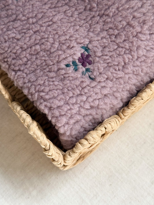 Soft Teddy Fabric - Embroidered Flowers - Mauve